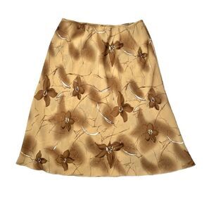 Vintage Tabloid Floral Satin‎ Midi Skirt Size 14 Cottagecore Neutral Feminine